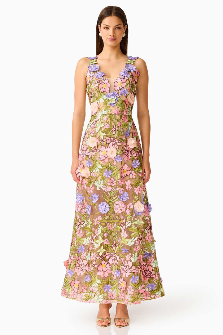Fiora A Line Gown in Green Multi