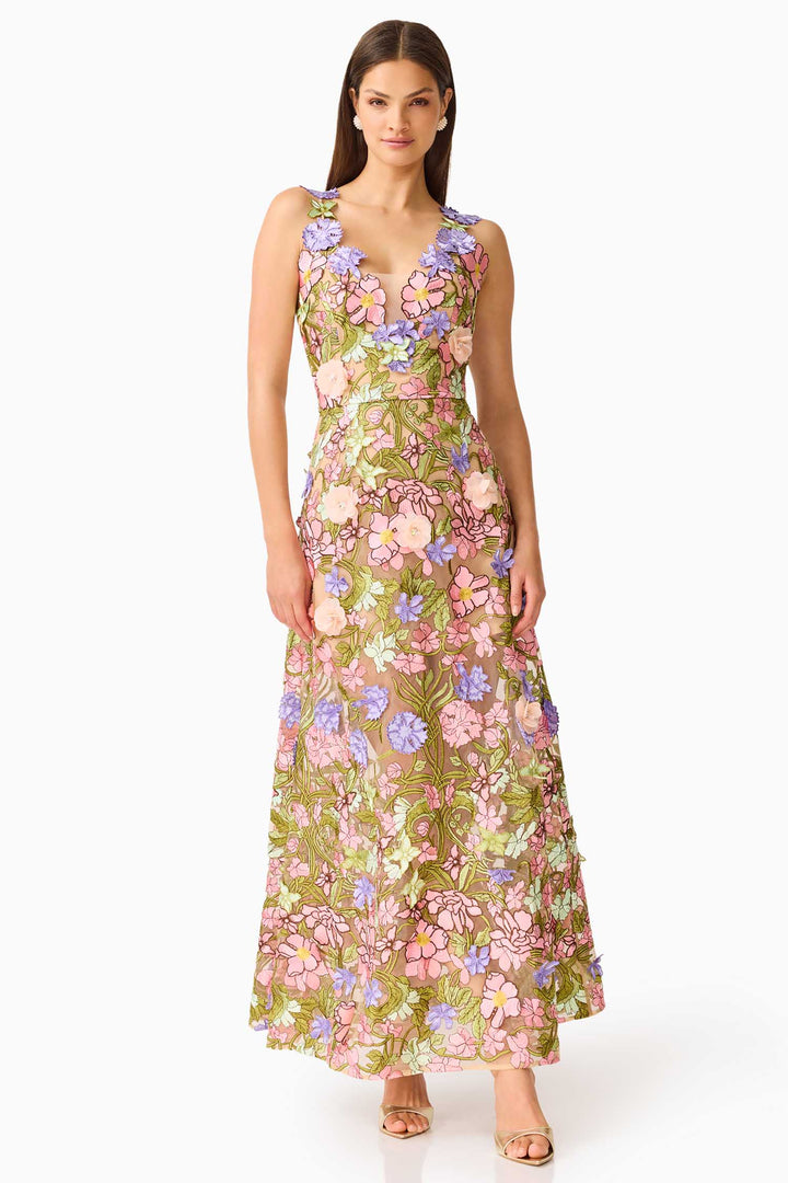 Fiora A Line Gown in Green Multi