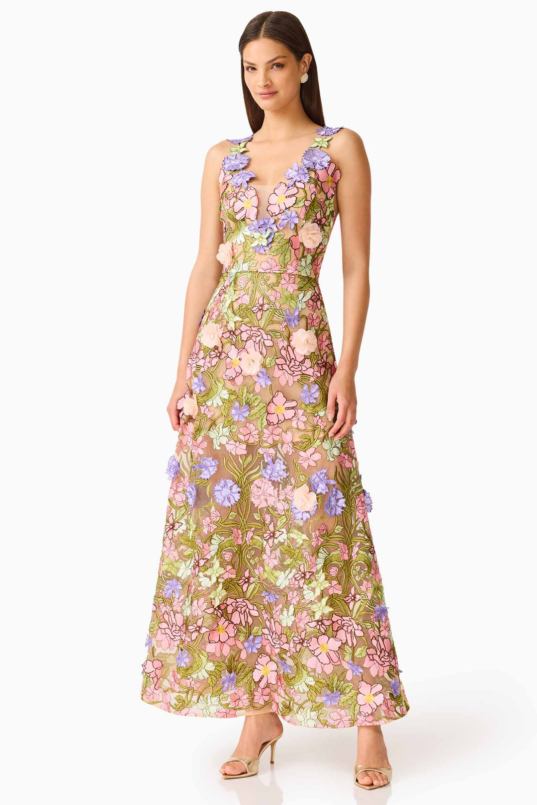 Fiora A Line Gown in Green Multi