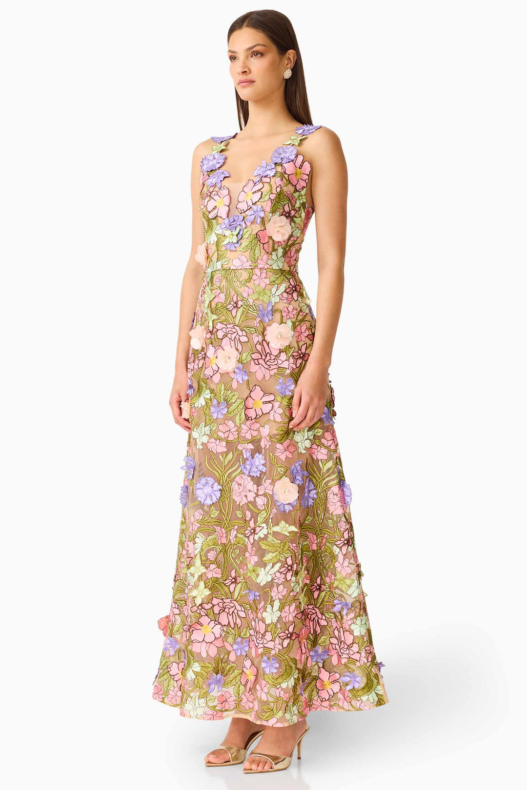 Fiora A Line Gown in Green Multi