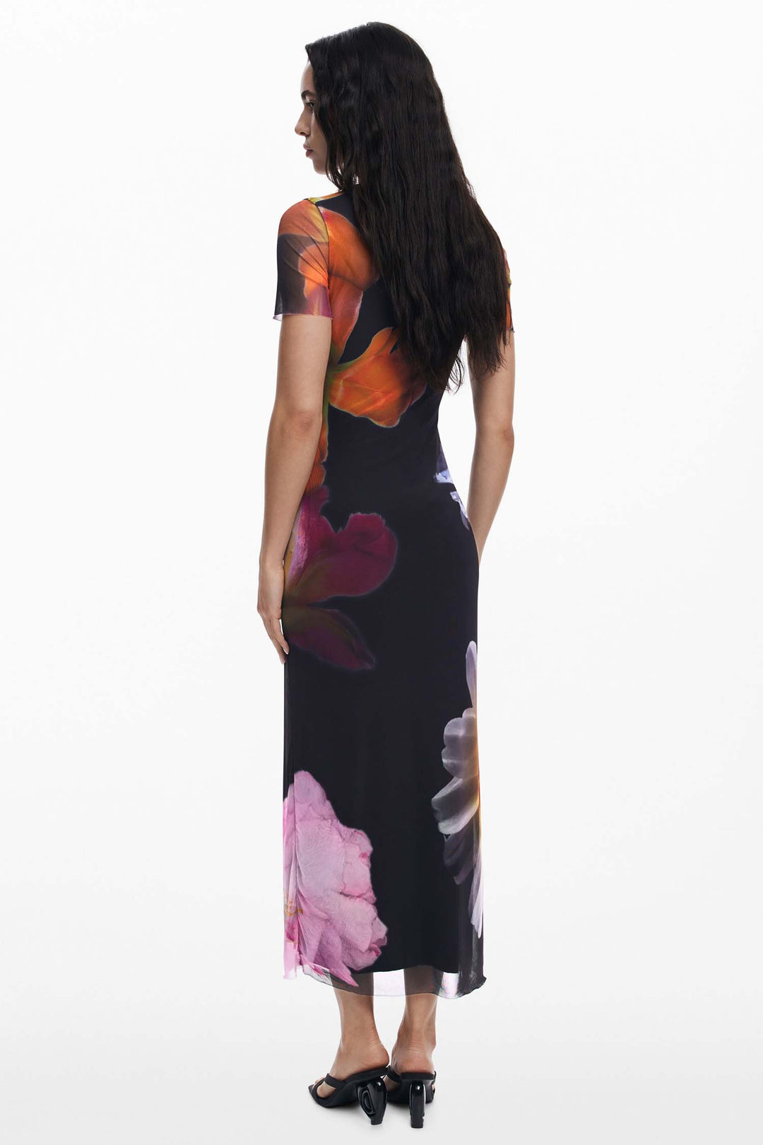 Fitted Tulle Flower Midi Dress