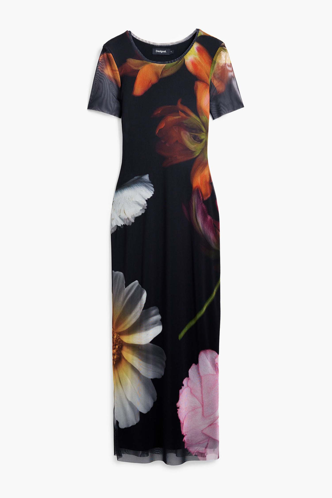 Fitted Tulle Flower Midi Dress