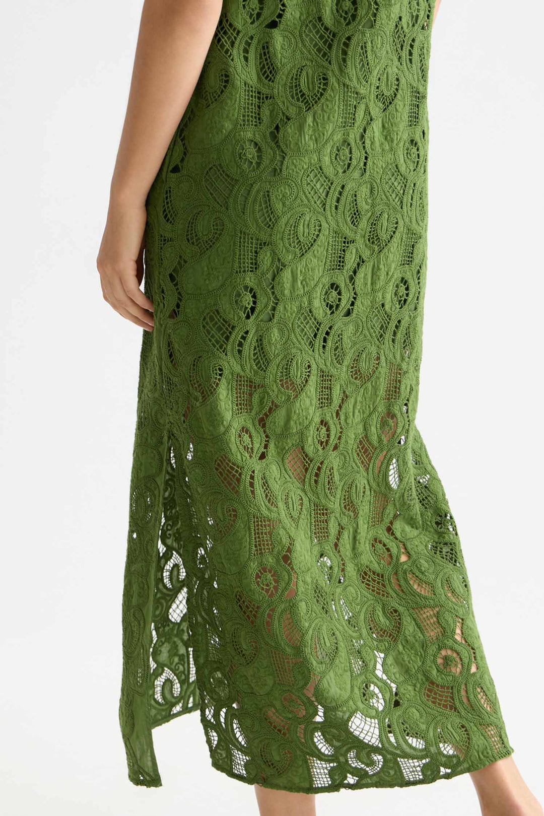 Flame Embroidery Midi Dress in Garden Green