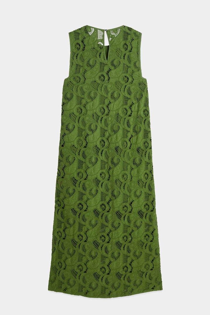 Flame Embroidery Midi Dress in Garden Green