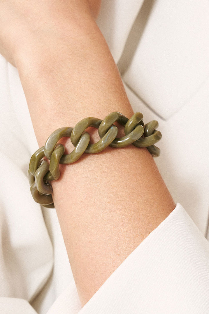 Flat Chain Bracelet in Light Olive Marble