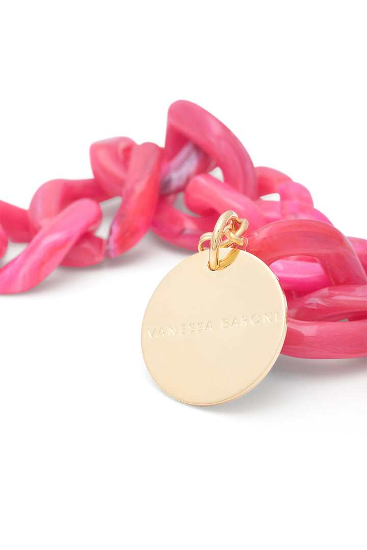 Flat Chain Bracelet in Raspberry Marble