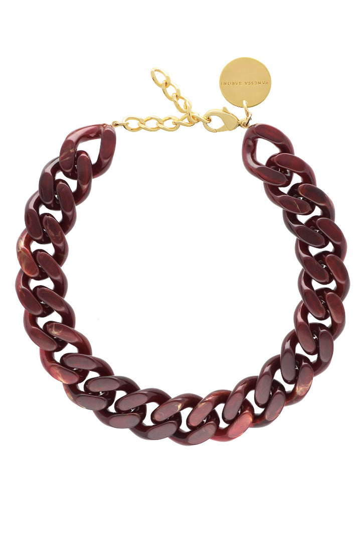 Flat Chain Necklace in Bordeaux Marble