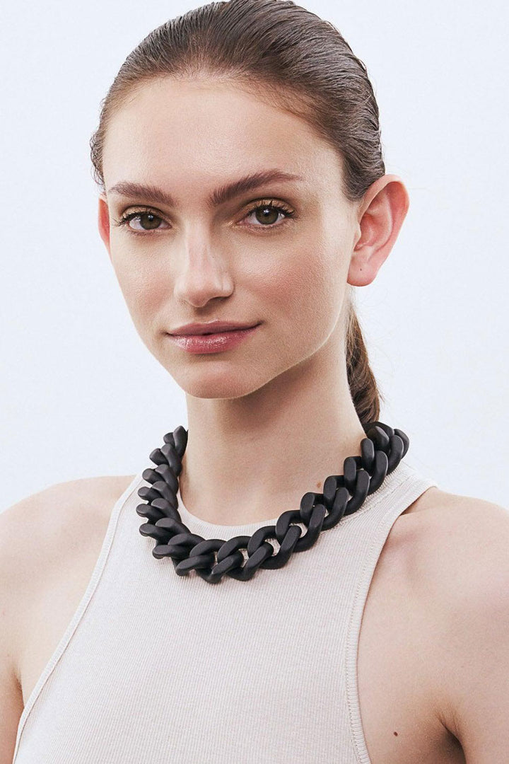 Flat Chain Necklace in Matte Black