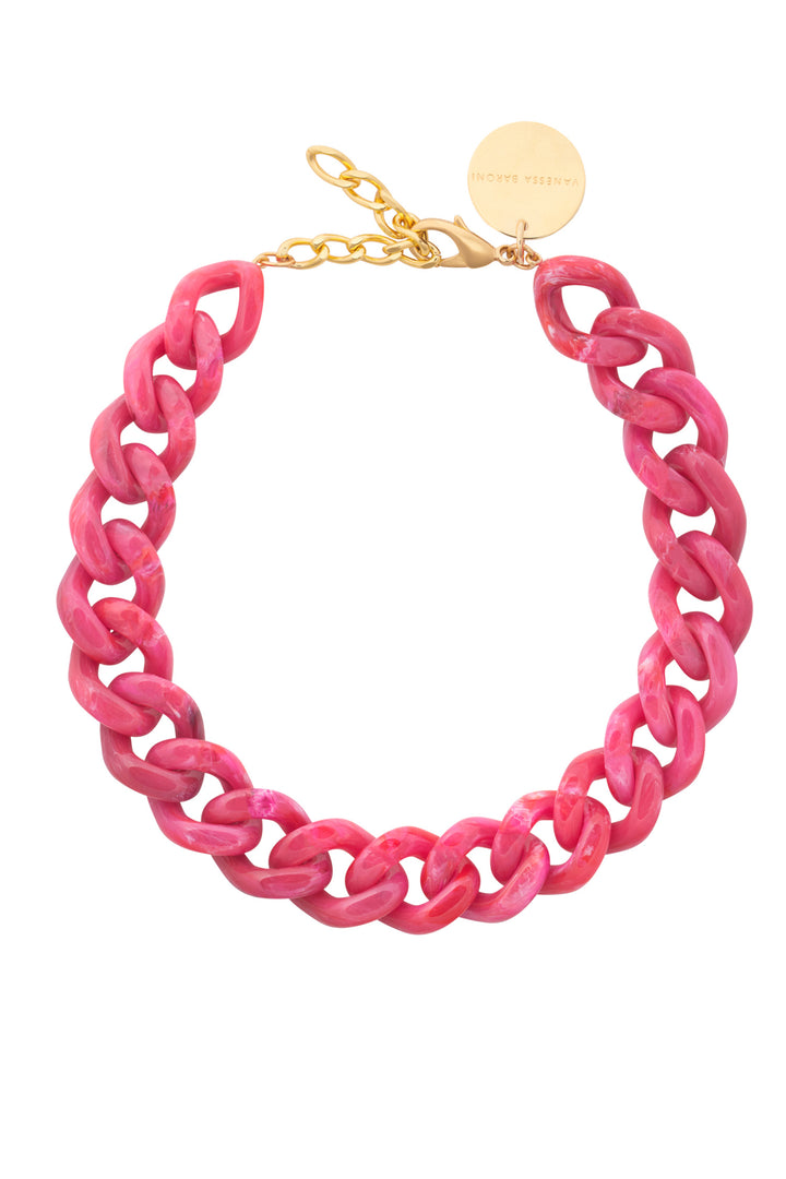 Flat Chain Necklace in Raspberry Marble