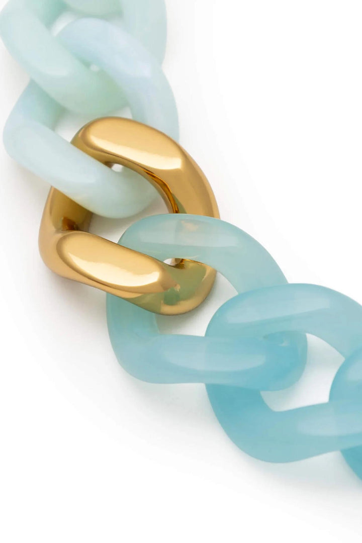 Flat Chain 2 Colour Bracelet w Gold in Cloud Marble/Opaline Blue