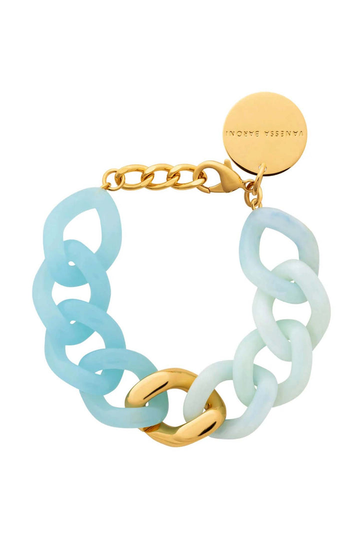 Flat Chain 2 Colour Bracelet w Gold in Cloud Marble/Opaline Blue