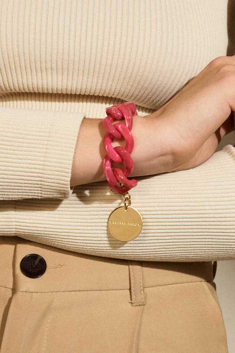 Flat Chain Bracelet in Pink Marble