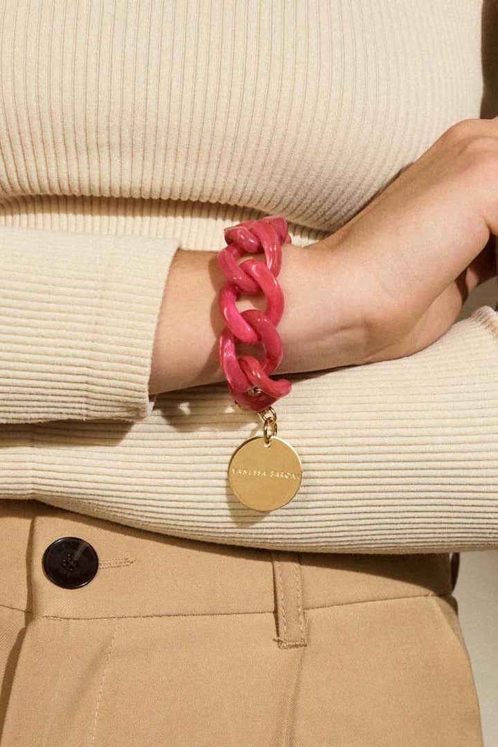 Flat Chain Bracelet in Pink Marble