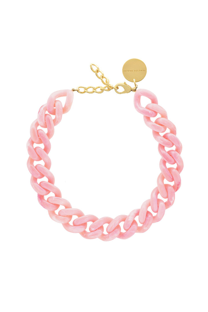 Flat Chain Necklace in Neon Pink Marble