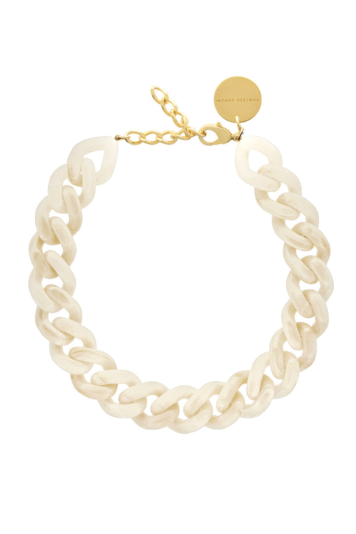 Flat Chain Necklace in Pearl Marble