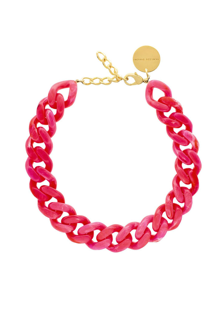 Flat Chain Necklace in Pink Marble