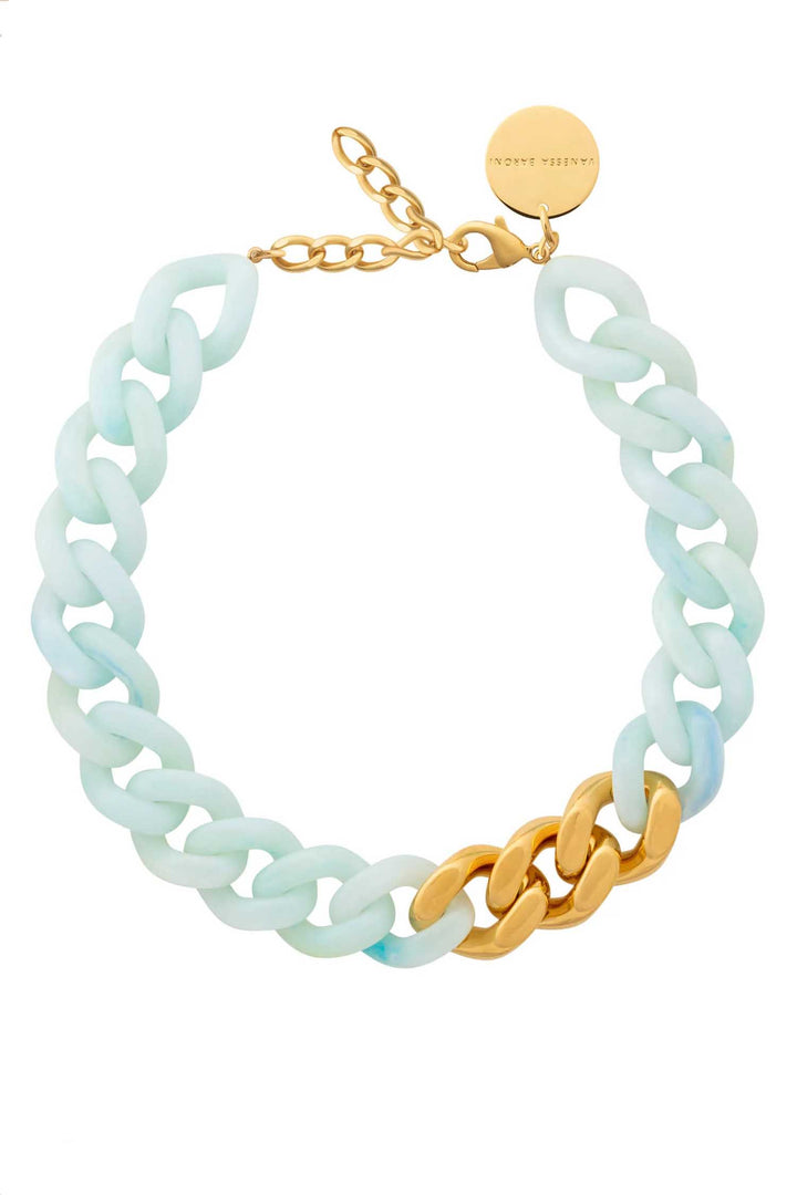 Flat Chain Necklace with Gold in Cloud Marble