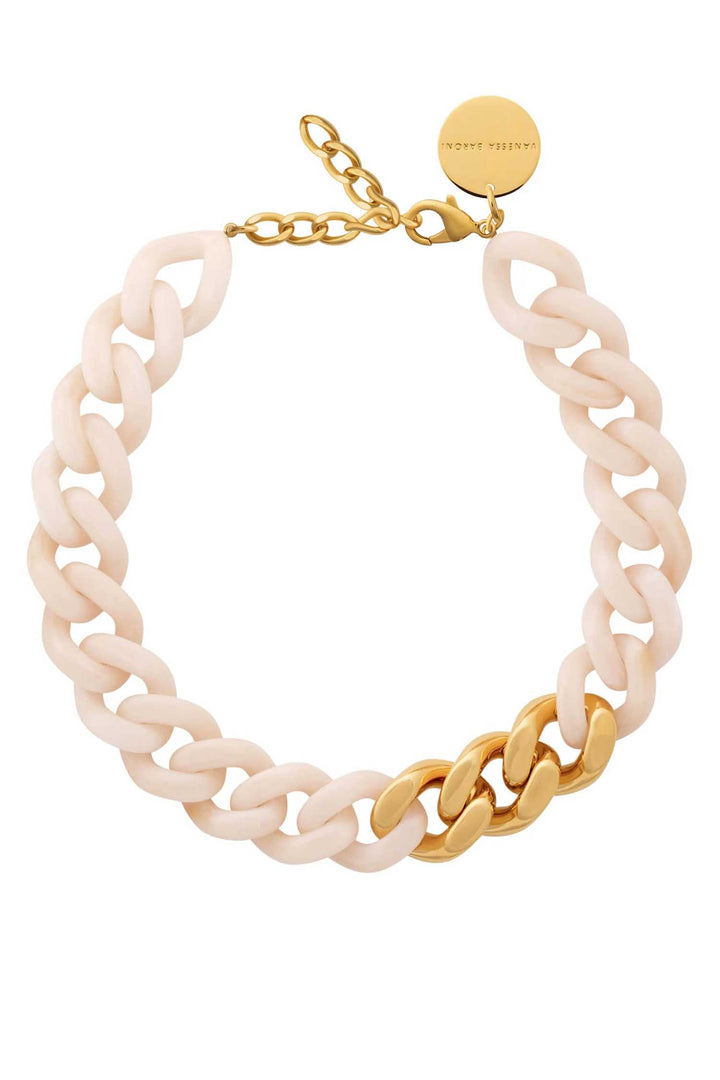 Flat Chain Necklace with Gold in Latte Marble