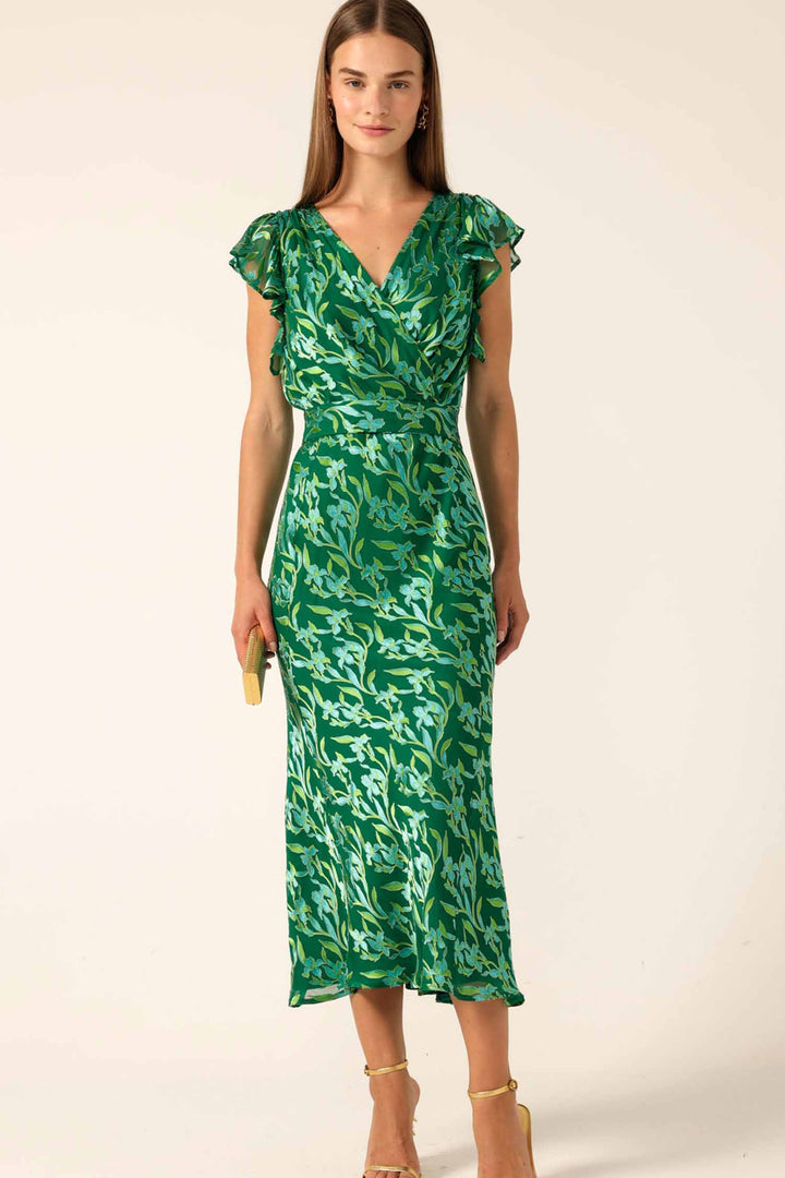 Fleur De Lys Midi Dress in Green Botanical