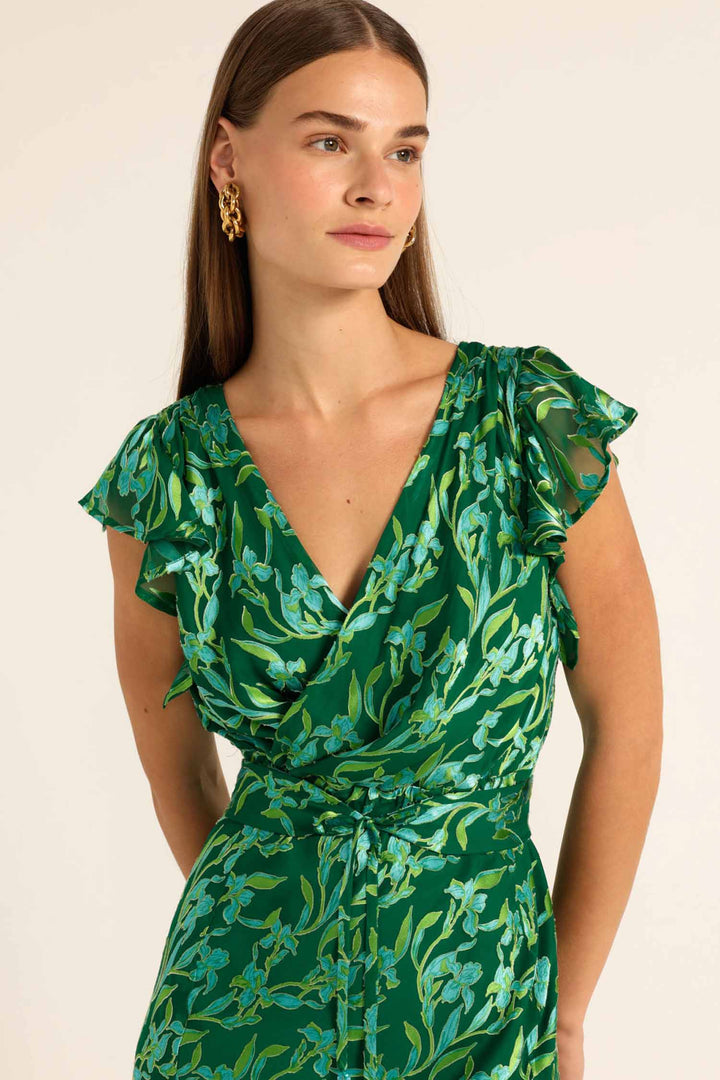 Fleur De Lys Midi Dress in Green Botanical