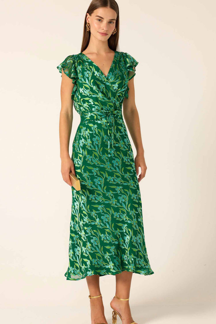 Fleur De Lys Midi Dress in Green Botanical