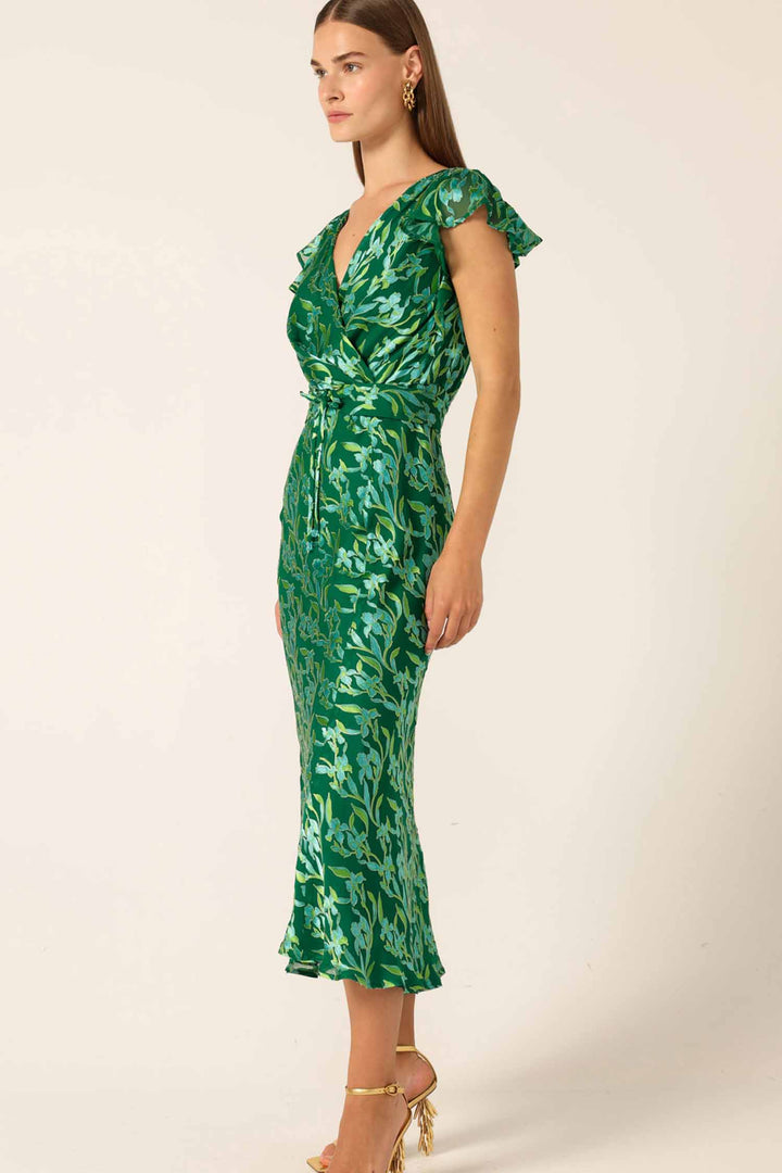 Fleur De Lys Midi Dress in Green Botanical
