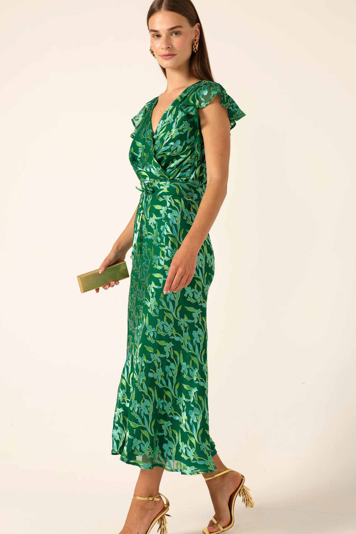 Fleur De Lys Midi Dress in Green Botanical