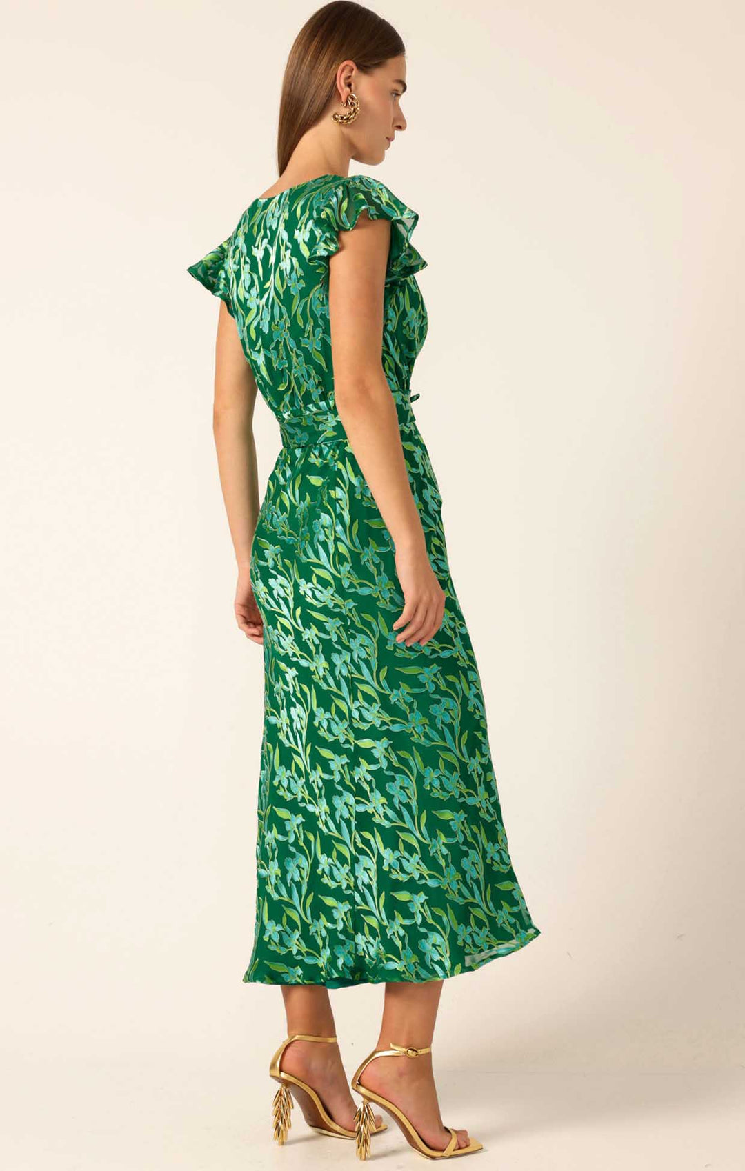Fleur De Lys Midi Dress in Green Botanical