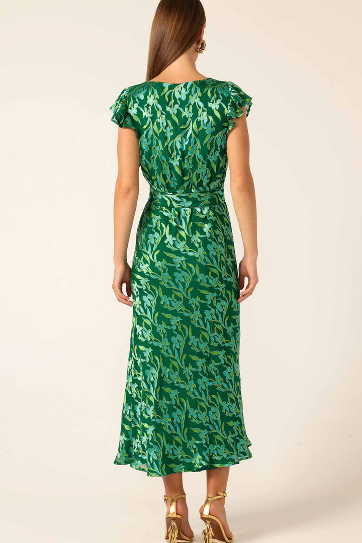 Fleur De Lys Midi Dress in Green Botanical