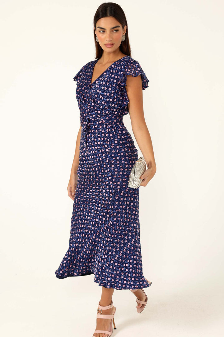 Fleur De Lys Midi Dress in Indigo Pink Poppy