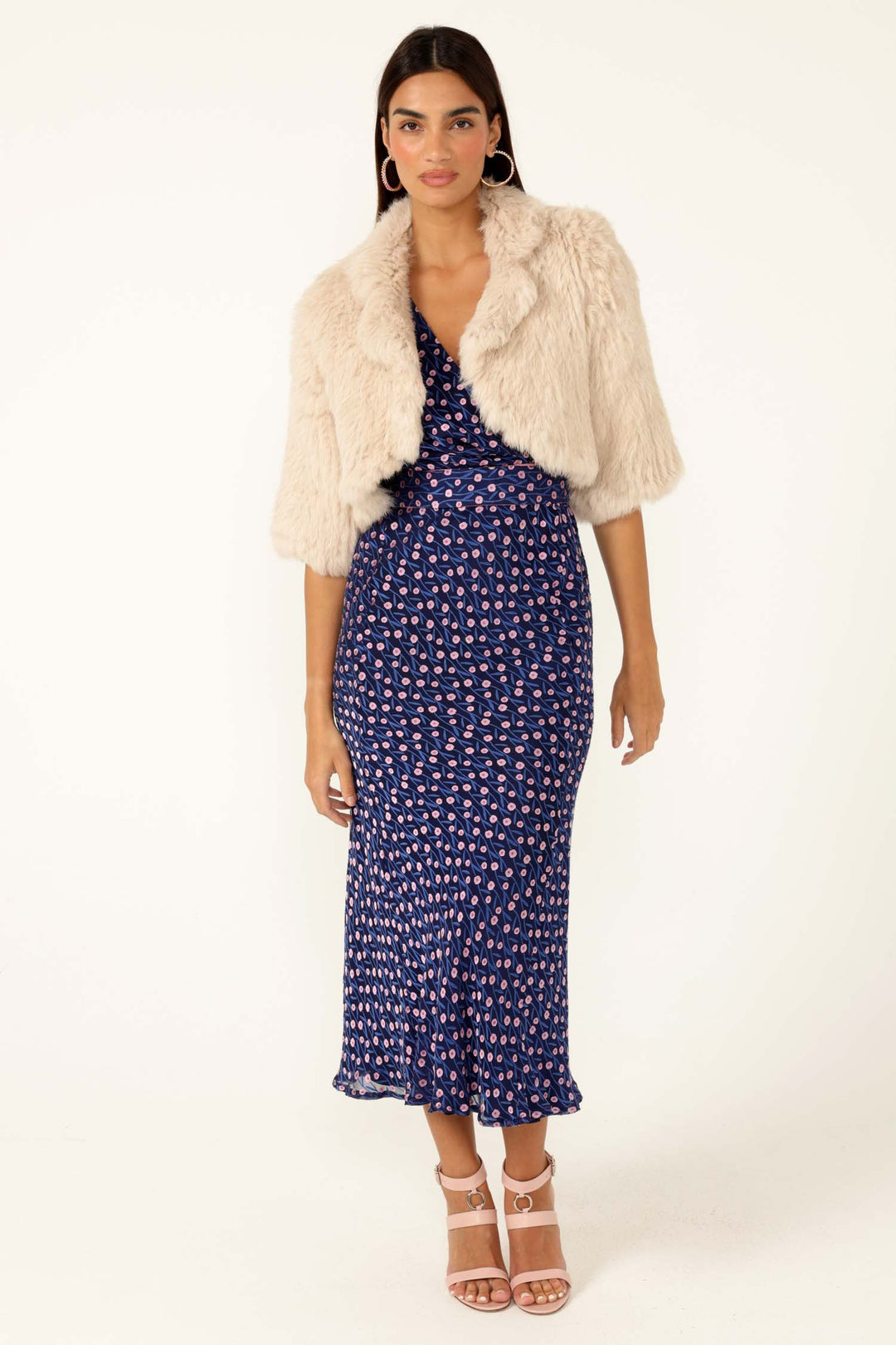 Fleur De Lys Midi Dress in Indigo Pink Poppy