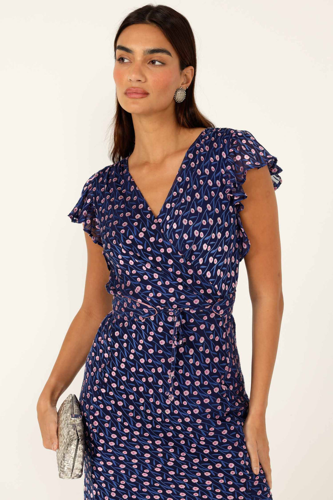 Fleur De Lys Midi Dress in Indigo Pink Poppy