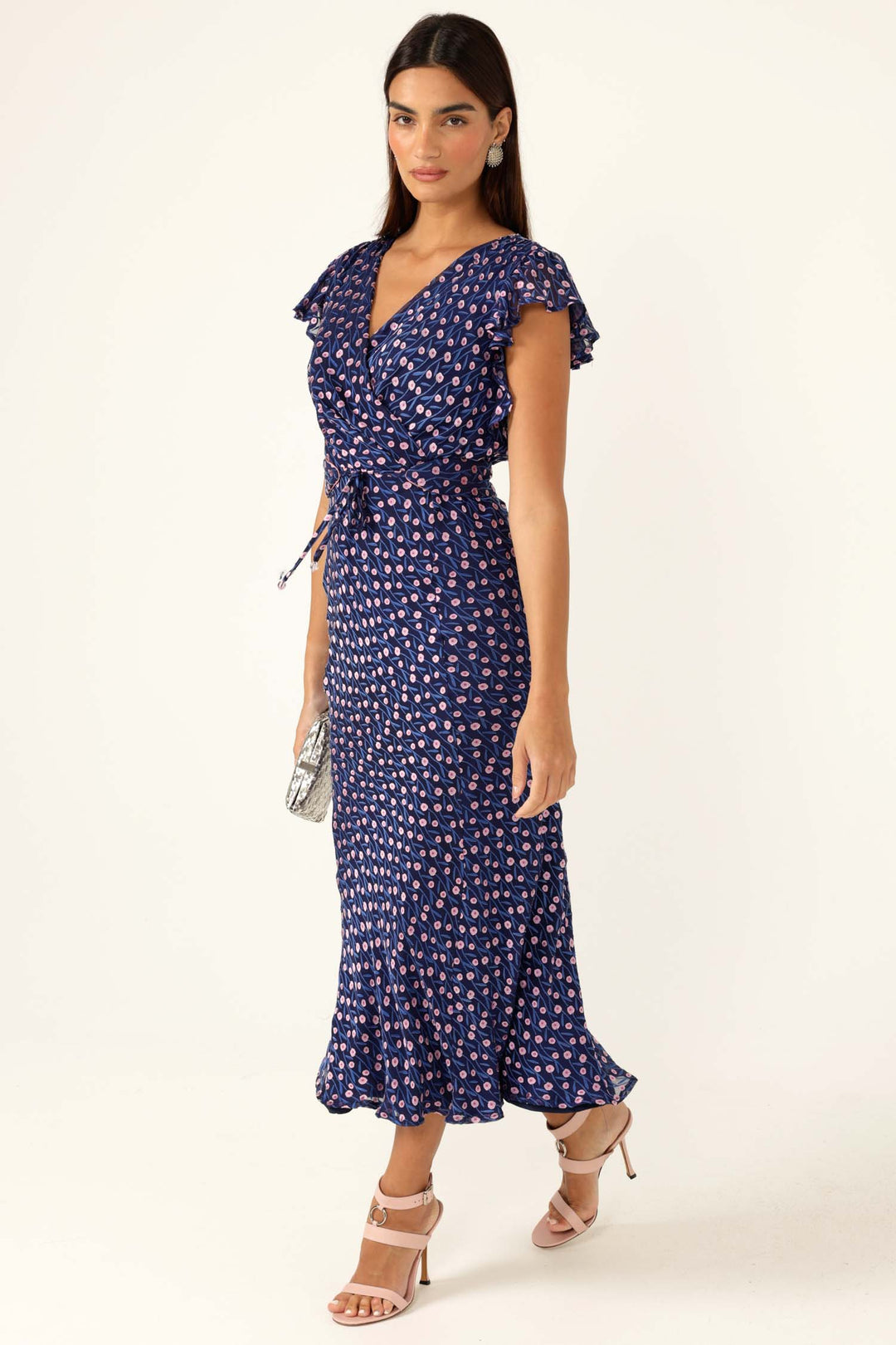Fleur De Lys Midi Dress in Indigo Pink Poppy