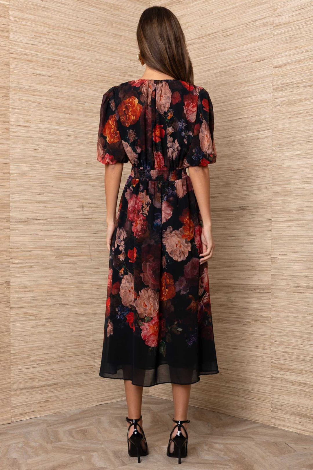 Fleur S/S Midi Dress in Black