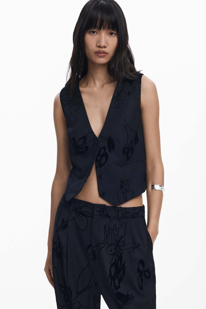 Flocked Floral Pants in Black