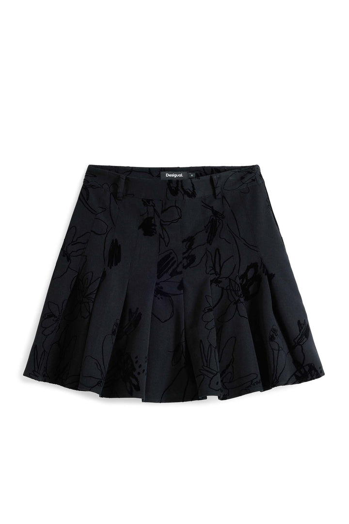 Flocked Pleated Mini Skirt in Black