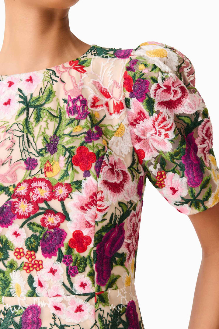 Flora Midi Dress in Pink and Green Floral