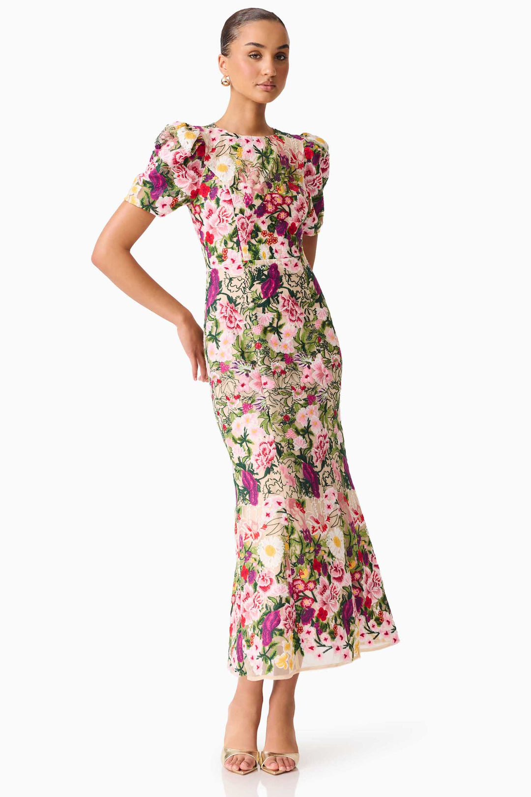 Flora Midi Dress in Nude Multi Floral by Elliatt Frockaholics at Momento Dezigns Flora Midi Dress in Nude Multi Floral by Elliatt Frockaholics at Momento Dezigns
