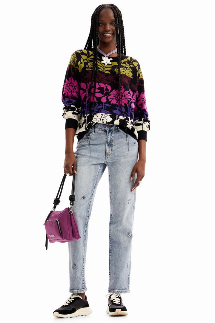 Floral Bands Jacquard Pullover