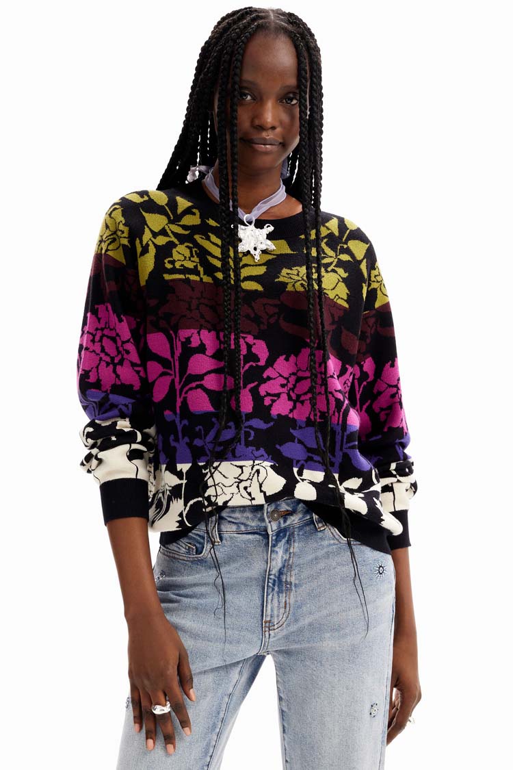 Floral Bands Jacquard Pullover