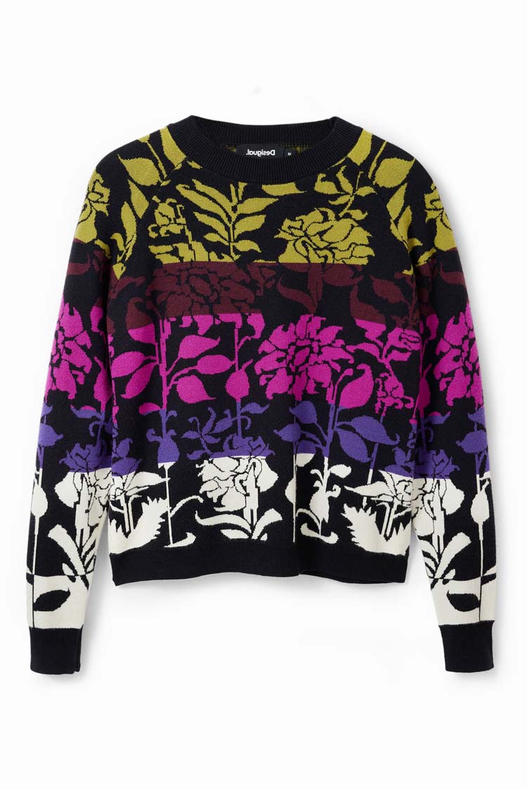 Floral Bands Jacquard Pullover