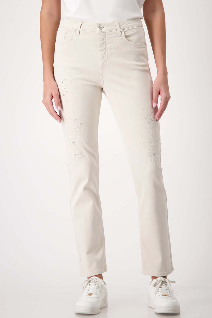 Floral Embroidered Jeans in Seashell