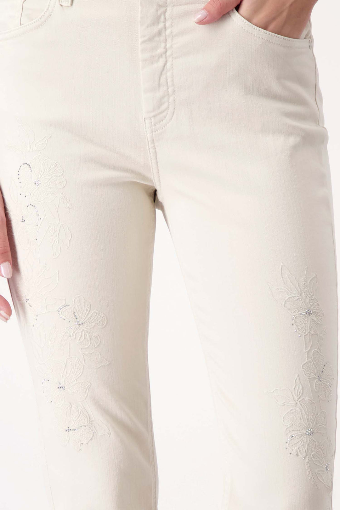 Floral Embroidered Jeans in Seashell