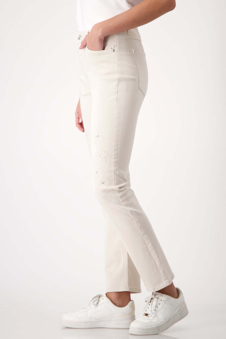 Floral Embroidered Jeans in Seashell