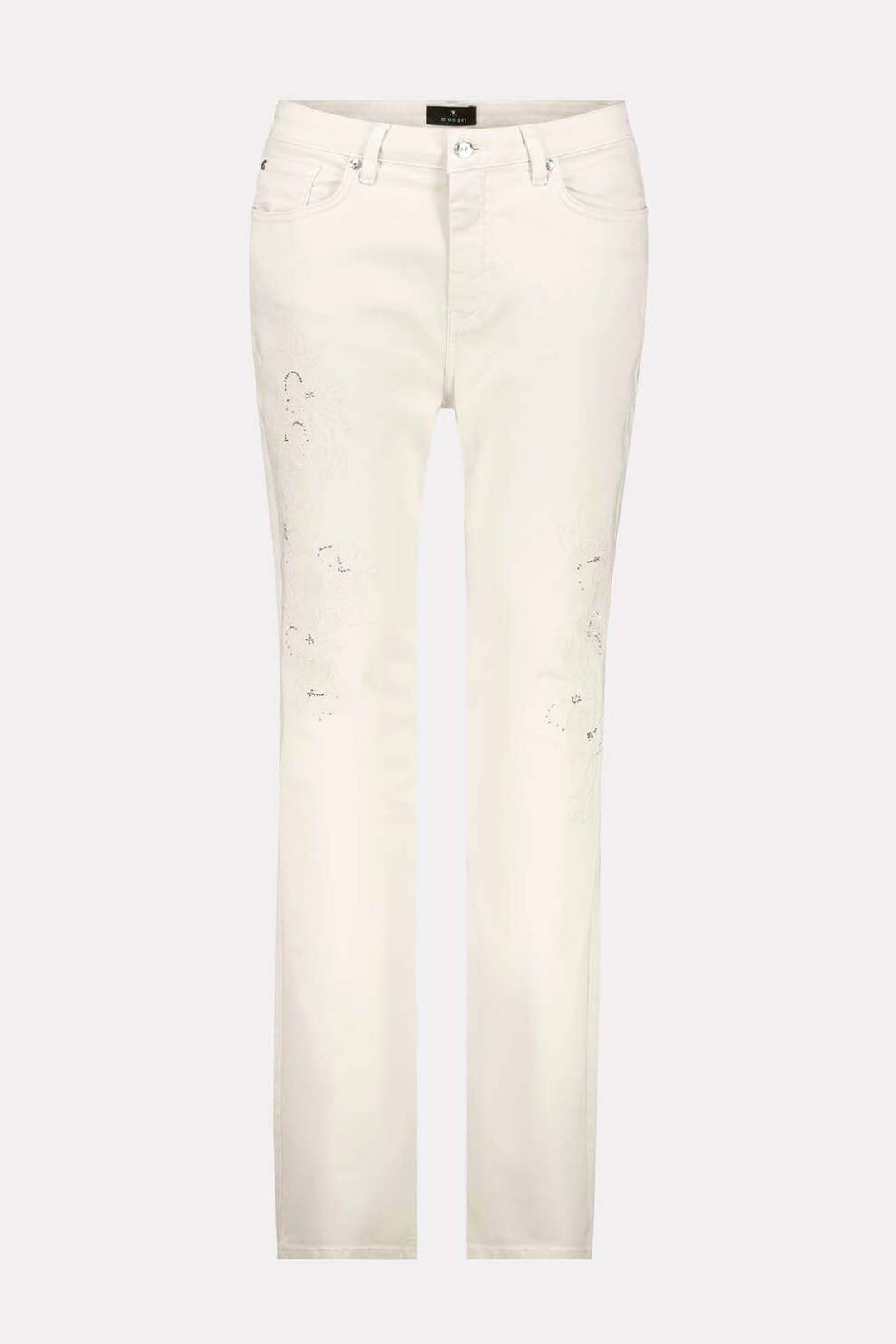 Floral Embroidered Jeans in Seashell