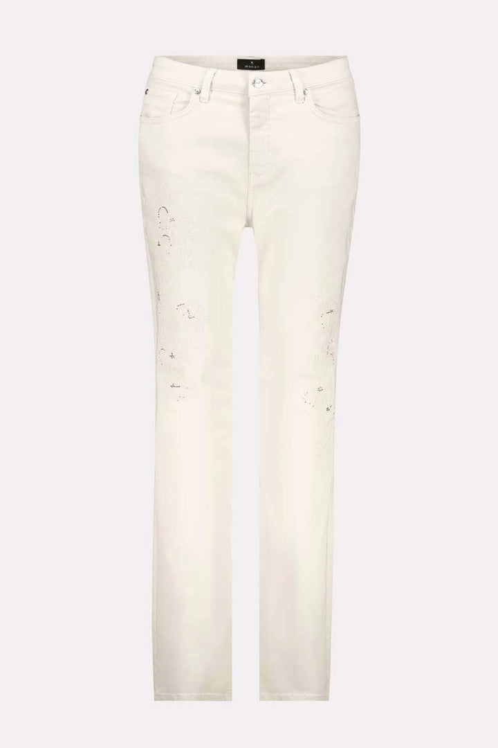 Floral Embroidered Jeans in Seashell