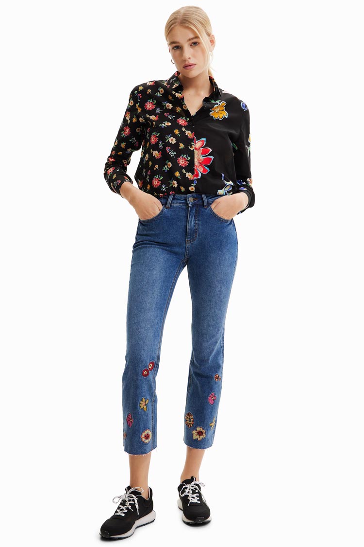 Floral Embroidery Flare Cropped Jeans | FINAL SALE