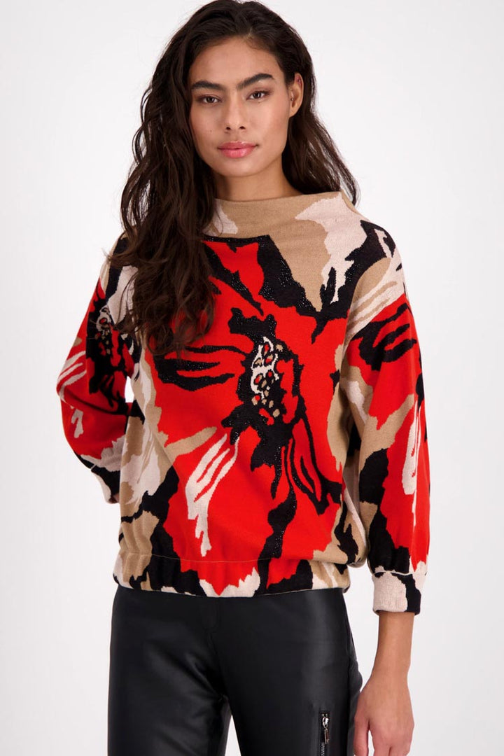 Floral Jacquard Sweater w Stand Collar