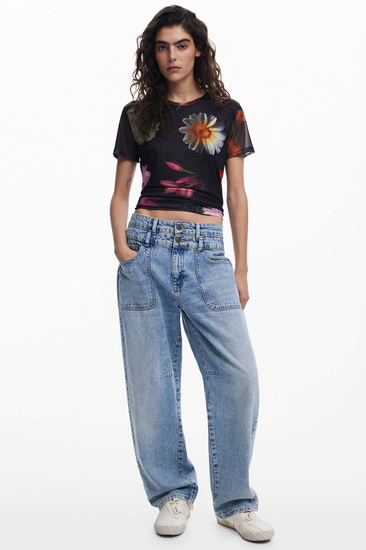 Floral Printed Tulle T-Shirt