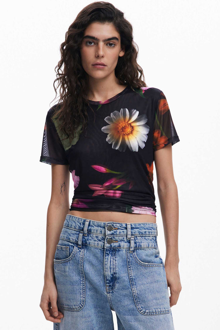 Floral Printed Tulle T-Shirt